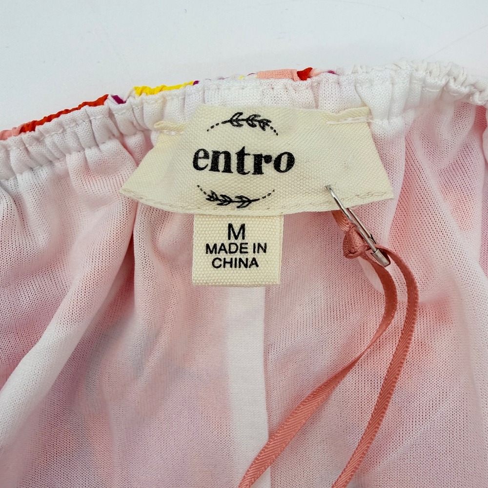 Entro Floral Maxi Dress Pink Orange Open Back Tie Tiered Boho Sundress M Resort - Picture 2 of 6
